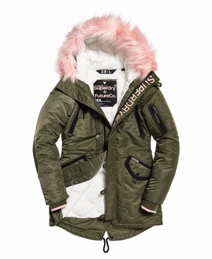 Superdry SDL-2 Parka Női Kabát Khaki/Rózsaszín | DWAHN4086